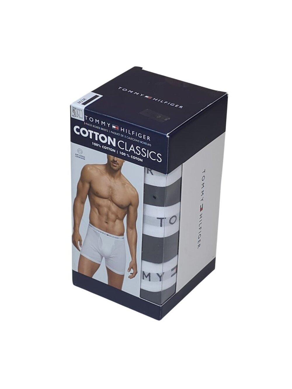 Tommy Hilfiger Mens 5-Pack Cotton Classics Boxer Briefs Medium Navy w/White Band